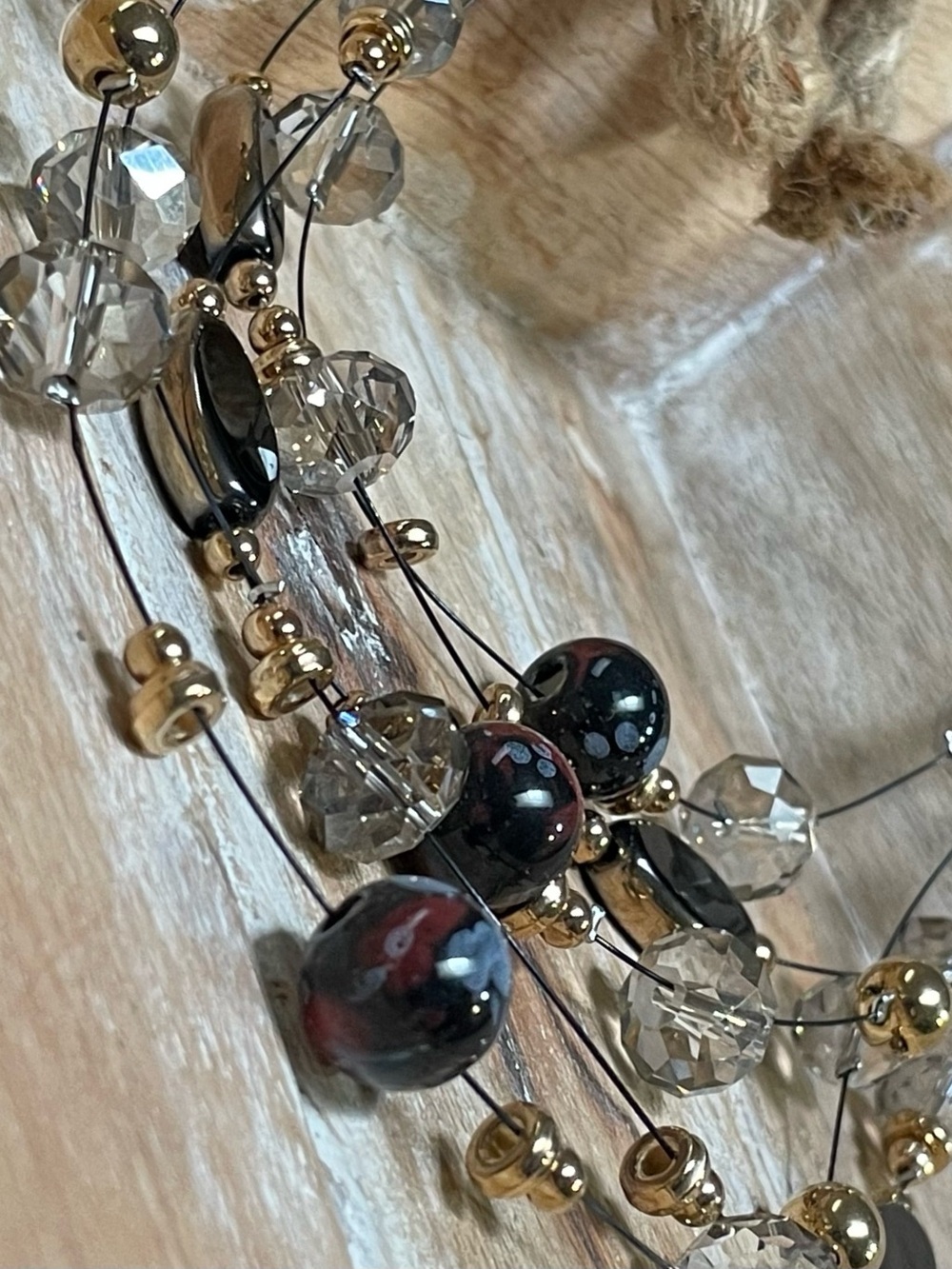 Multi-Strand Black & Gold Beaded Women’s Necklace Handcrafted